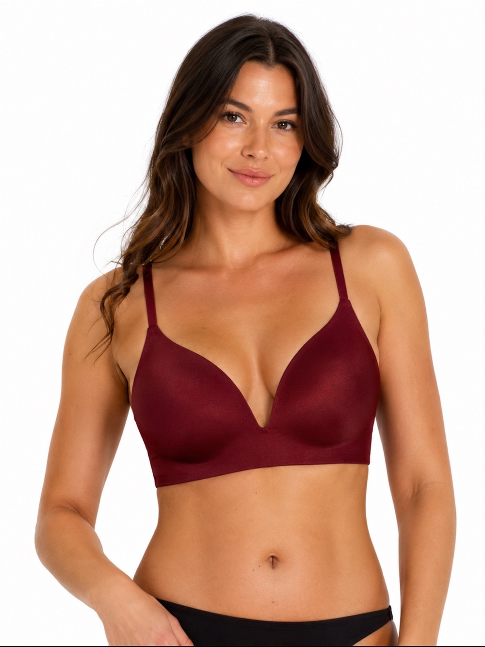 Soma Burgundy Deep V Wireless Padded Bra 40B Seamless Plunge Comfort